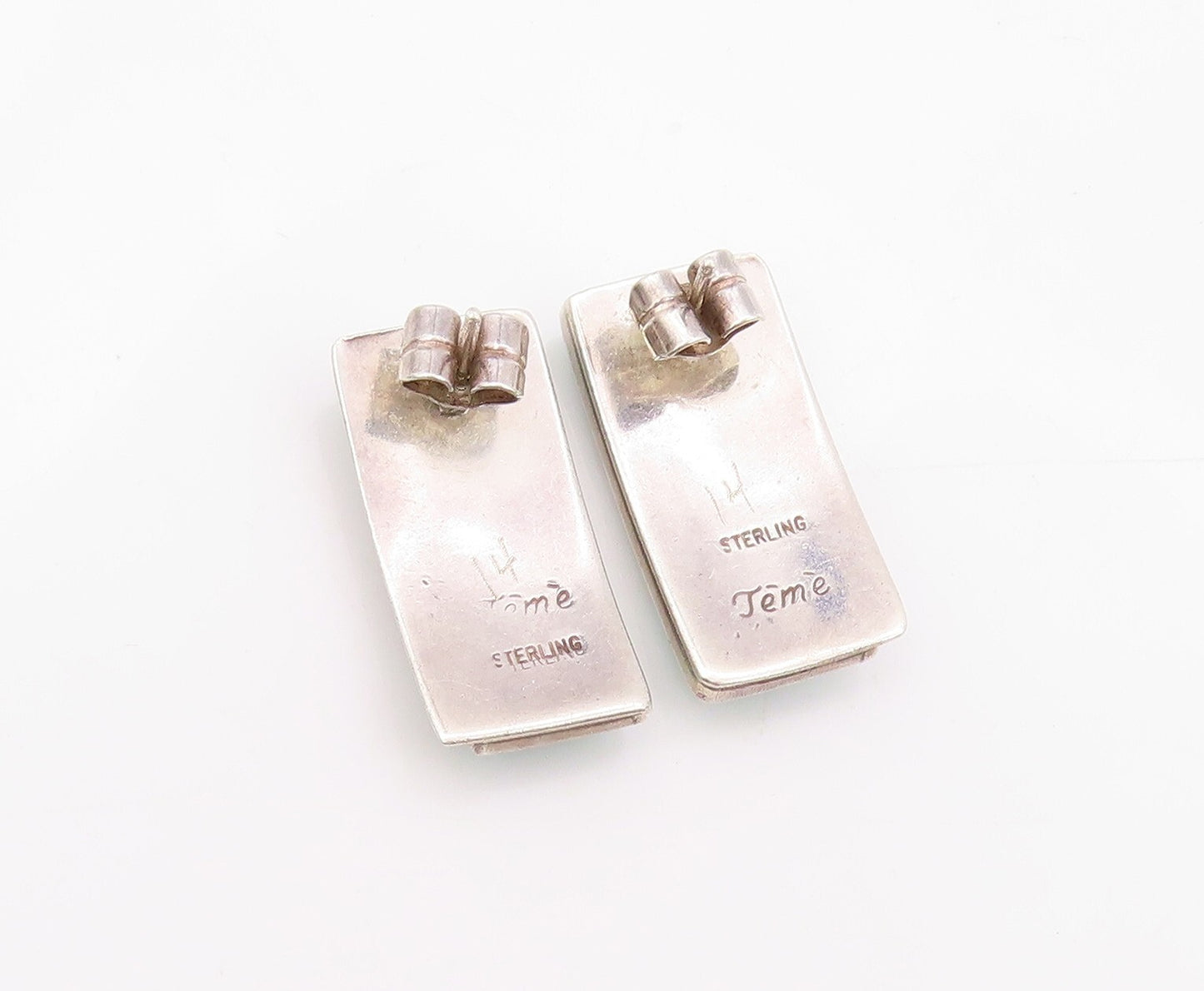 925 Sterling Silver Vintage Earrings TEME NAVAJO Rectangle Larimar Inlay EG13336