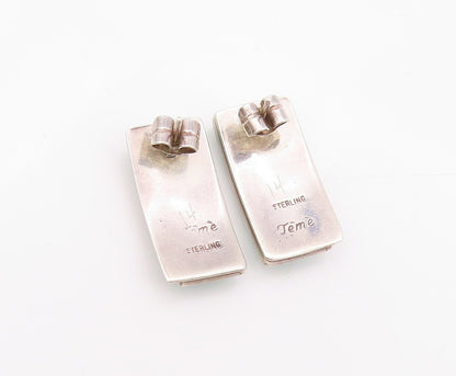 925 Sterling Silver Vintage Earrings TEME NAVAJO Rectangle Larimar Inlay EG13336