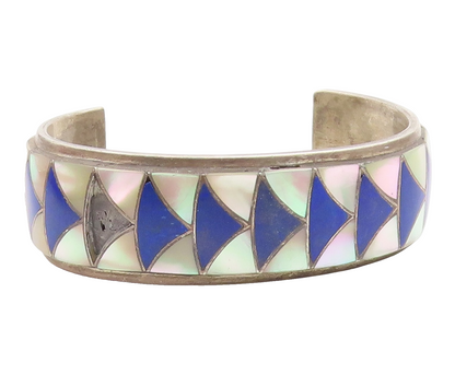925 Sterling Silver Vintage Bracelet ZUNI ORLINDA NATEWA Gemstone Inlay  BT11894