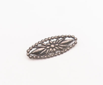 925 Sterling Silver Vintage Brooch Pin MFA Oval Leafy Flower Carved  BP11063