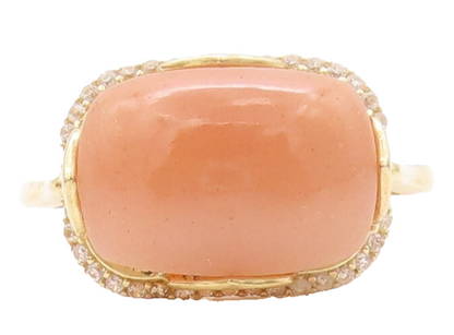 925 Sterling Silver Vintage Ring Gold Plated Cabochon Gemstone & CZ Sz 7 RG30802
