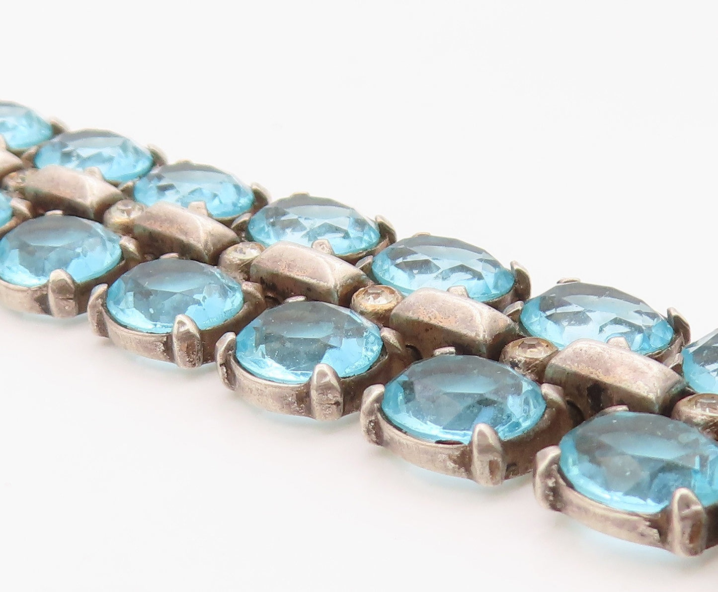 925 Sterling Silver Vintage Bracelet TRIFARI Blue Topaz & Sapphire Link  BT12112
