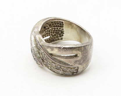 925 Sterling Silver  Vintage Hematite & Topaz Split Band Ring Sz 7  RG10534