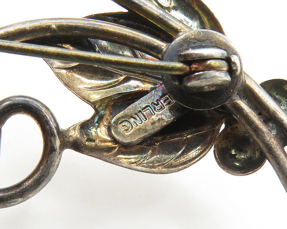 925 Sterling Silver  Vintage Shiny Dark Tone Flower Swirl Brooch Pin  BP7701