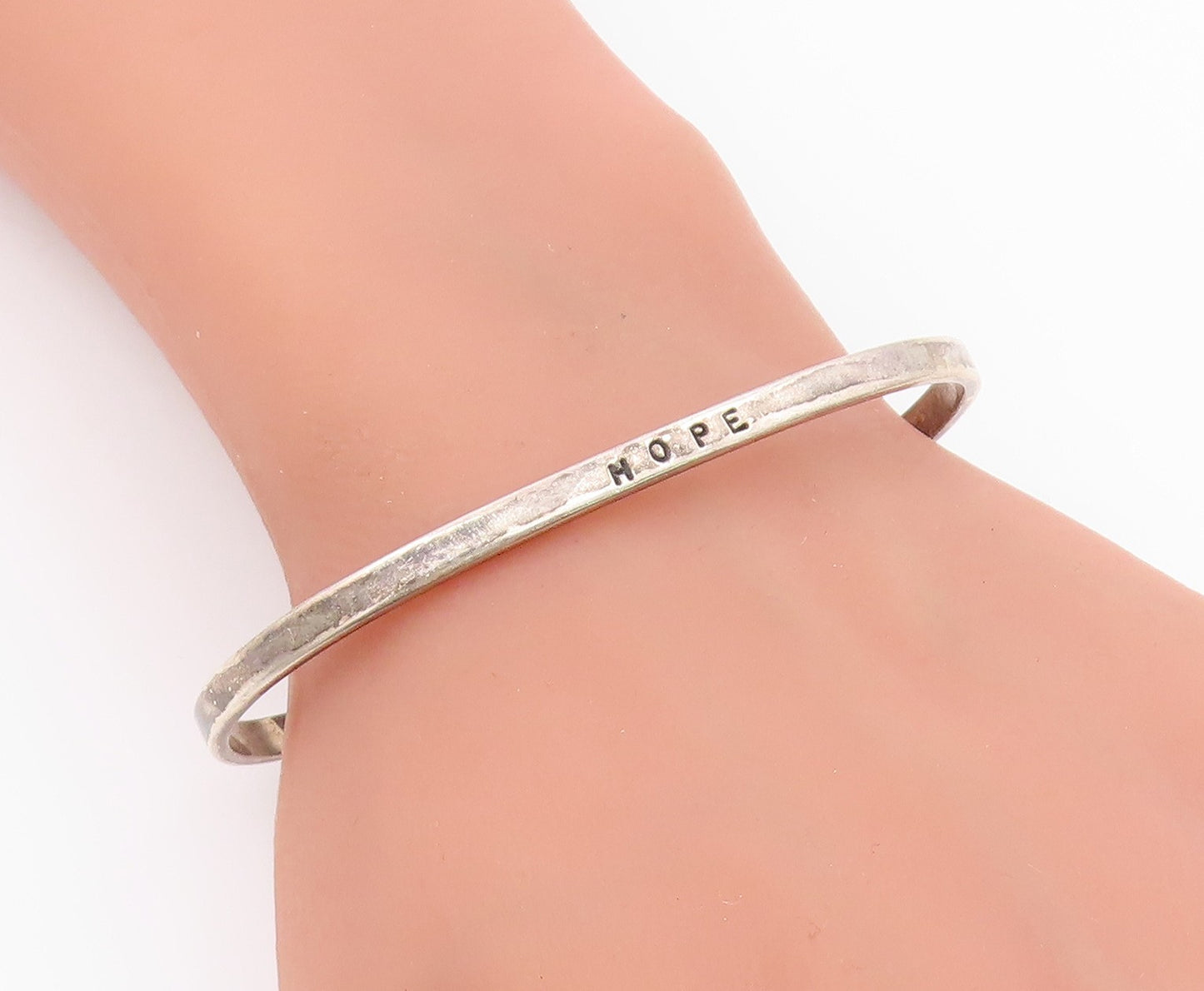 925 Sterling Silver  Vintage Petite Hope Stamped Smooth Cuff Bracelet  BT9121