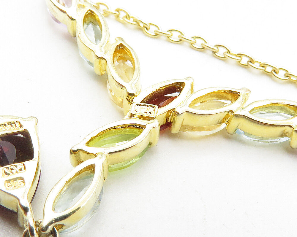925 Sterling Silver Garnet & Multi Stone Gold Plated Chain Necklace NE1957
