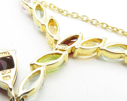 925 Sterling Silver Garnet & Multi Stone Gold Plated Chain Necklace NE1957