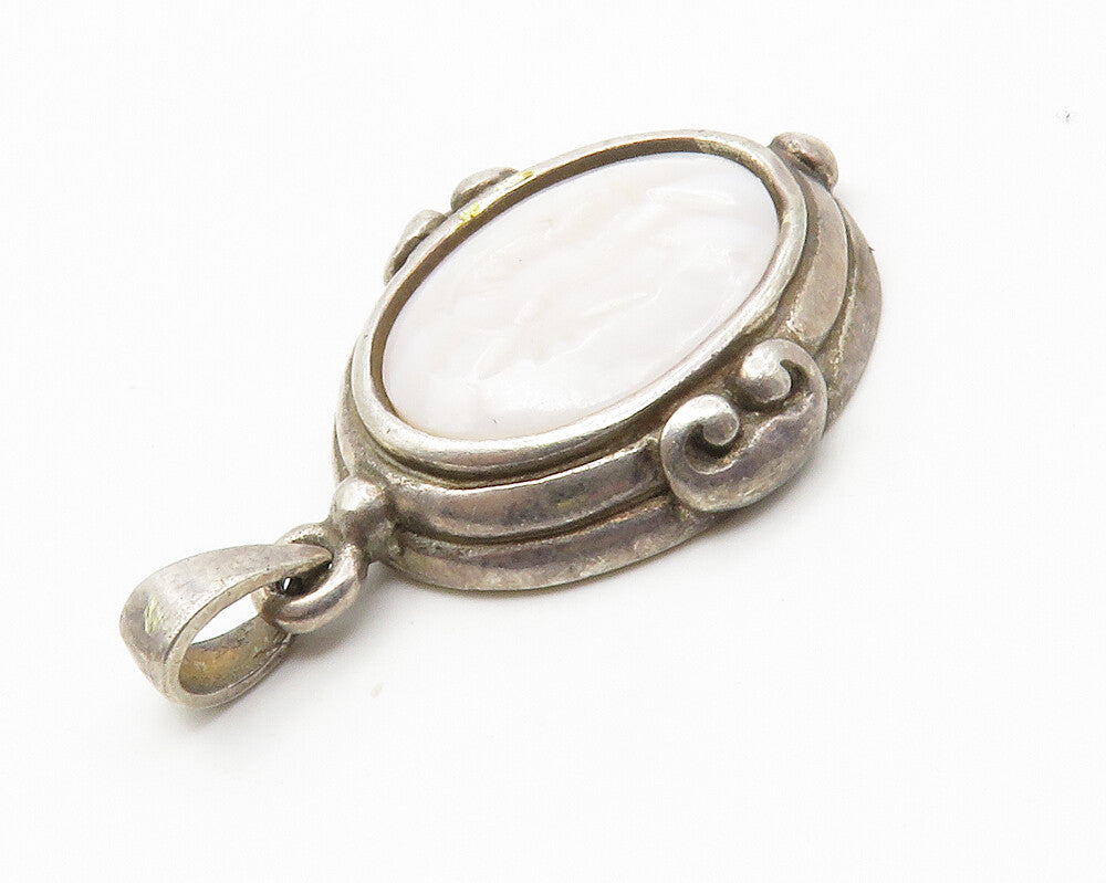 925 Sterling Silver  Vintage Agate Carved Gladiator Profile Pendant  PT11047