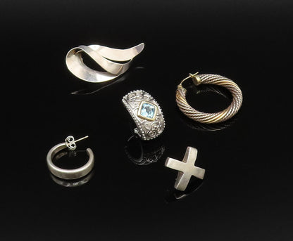 14K GOLD & 925 Silver  Vintage Two Tone Topaz Singles Lot Earrings  EG12075