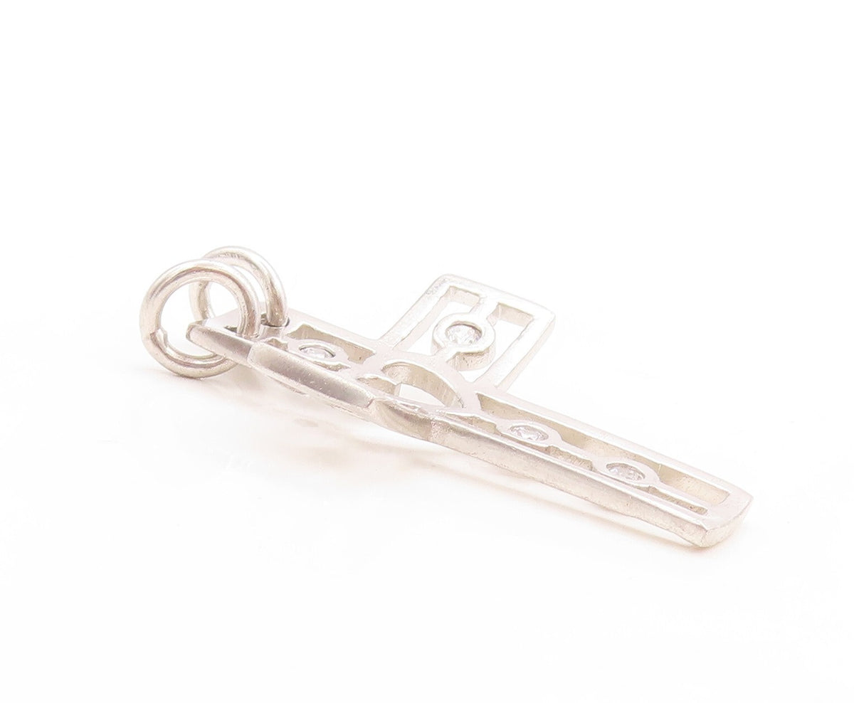 925 Sterling Silver Vintage Pendant CZ Inlay Heat Cutout Cross  PT23808