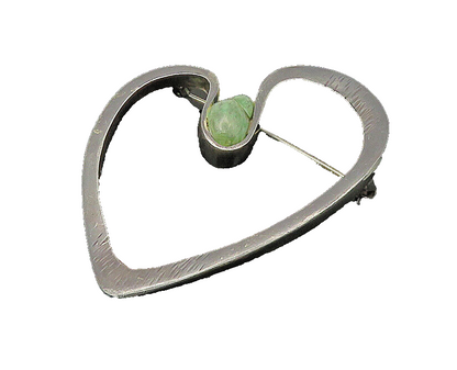 925 Sterling Silver  Vintage Turquoise Modernist Love Heart Brooch Pin  BP8736
