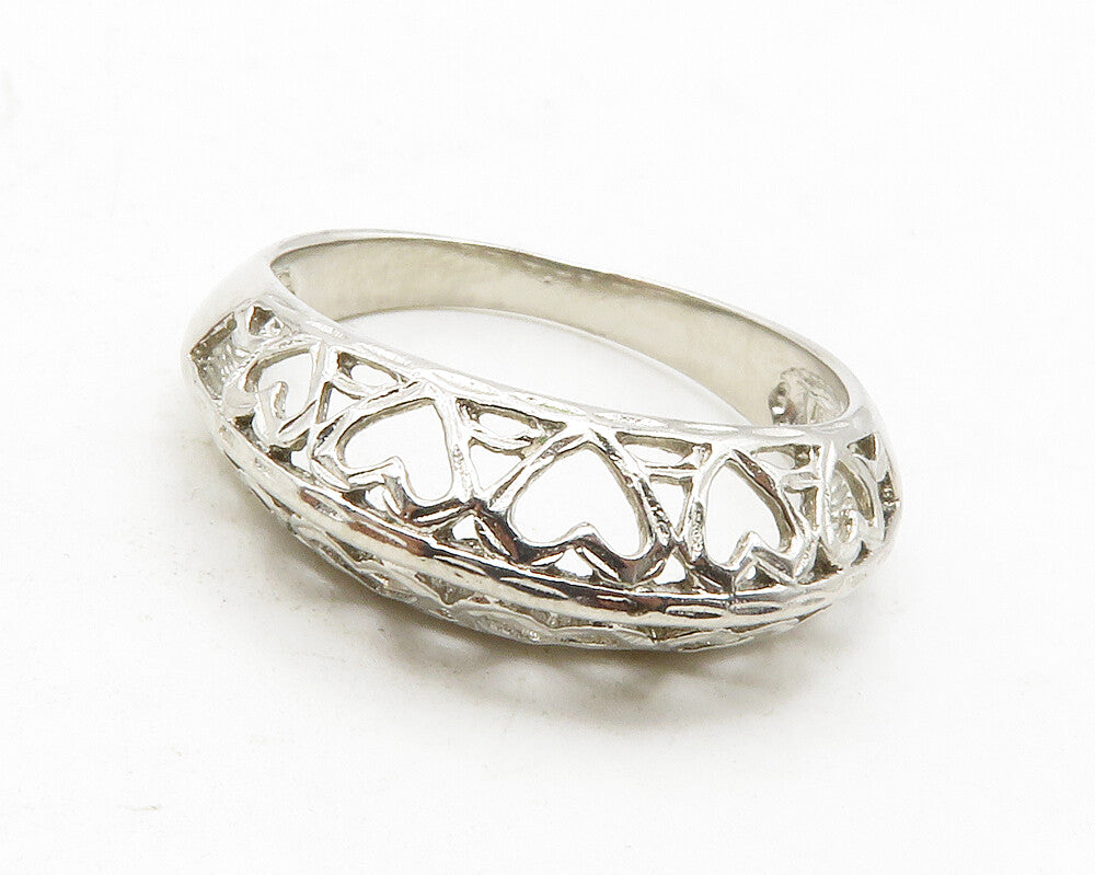 925 Sterling Silver Shiny Open Love Heart Dome Band Ring Sz 8 RG13514