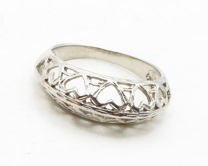 925 Sterling Silver Shiny Open Love Heart Dome Band Ring Sz 8 RG13514