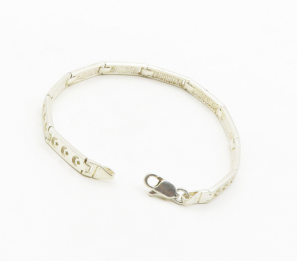 925 Sterling Silver   Shiny Crescent Moon & Star Hinge Chain Bracelet  BT6402