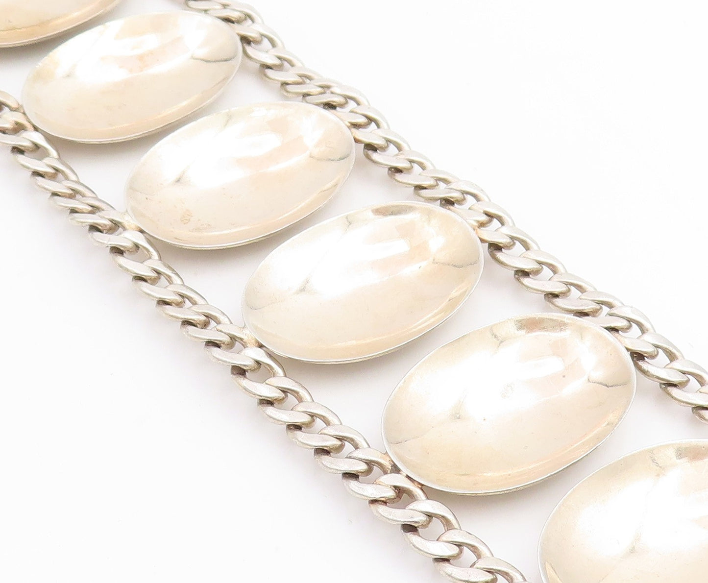 925 Sterling Silver Vintage Bracelet Geometric Solid Oval Link Chain  BT11421