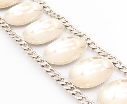 925 Sterling Silver Vintage Bracelet Geometric Solid Oval Link Chain  BT11421