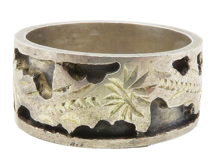 925 Sterling Silver  Vintage Oxidized Floral Vine Band Ring Sz 8.5  RG12634