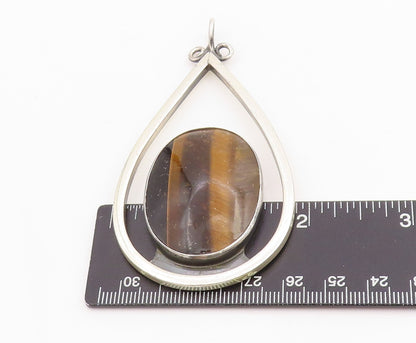 925 Sterling Silver Vintage Pendant TEPPICH Tiger's Eye Teardrop Outline PT25153