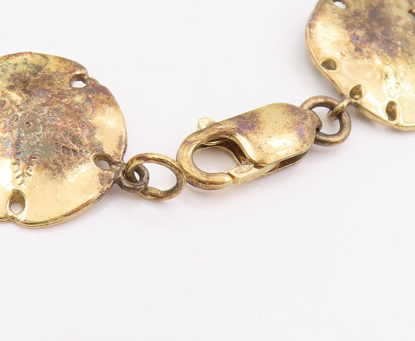 925 Sterling Silver Vintage Bracelet Gold Plated Etched Circular Link  BT11682