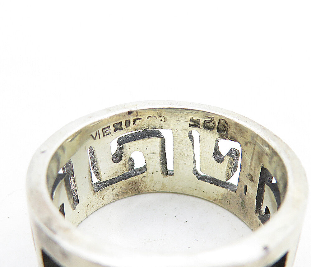 MEXICO 925 Sterling Silver  Vintage Dark Tone Greek Key Band Ring Sz 7  RG5790