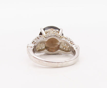 925 Sterling Silver Vintage Ring Round Smoky Quartz Carved Topaz  Sz 7  RG30185
