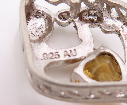 925 Sterling Silver Vintage Pendant Citrine Mother & Child Love Heart  PT25525