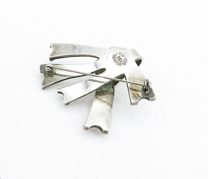 MEXICO 925 Sterling Silver  Vintage Two Tone Ribbons Motif Brooch Pin  BP2026