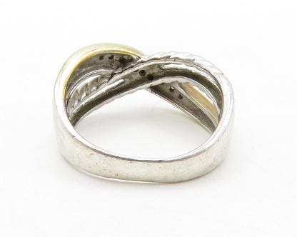 925 Silver  Vintage Genuine Diamonds Rope Twist Split Band Ring Sz 8  RG13364