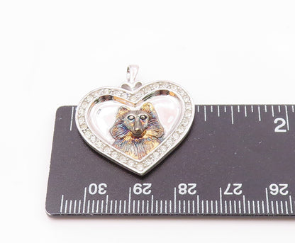 925 Silver  Vintage Carved Dog Cubic Zirconia Love Heart Pendant  PT20097