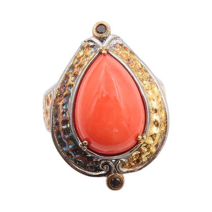 925 Sterling Silver Vintage Ring MICHAEL VALITUTTI Orange Gemstone  Sz 8 RG32470