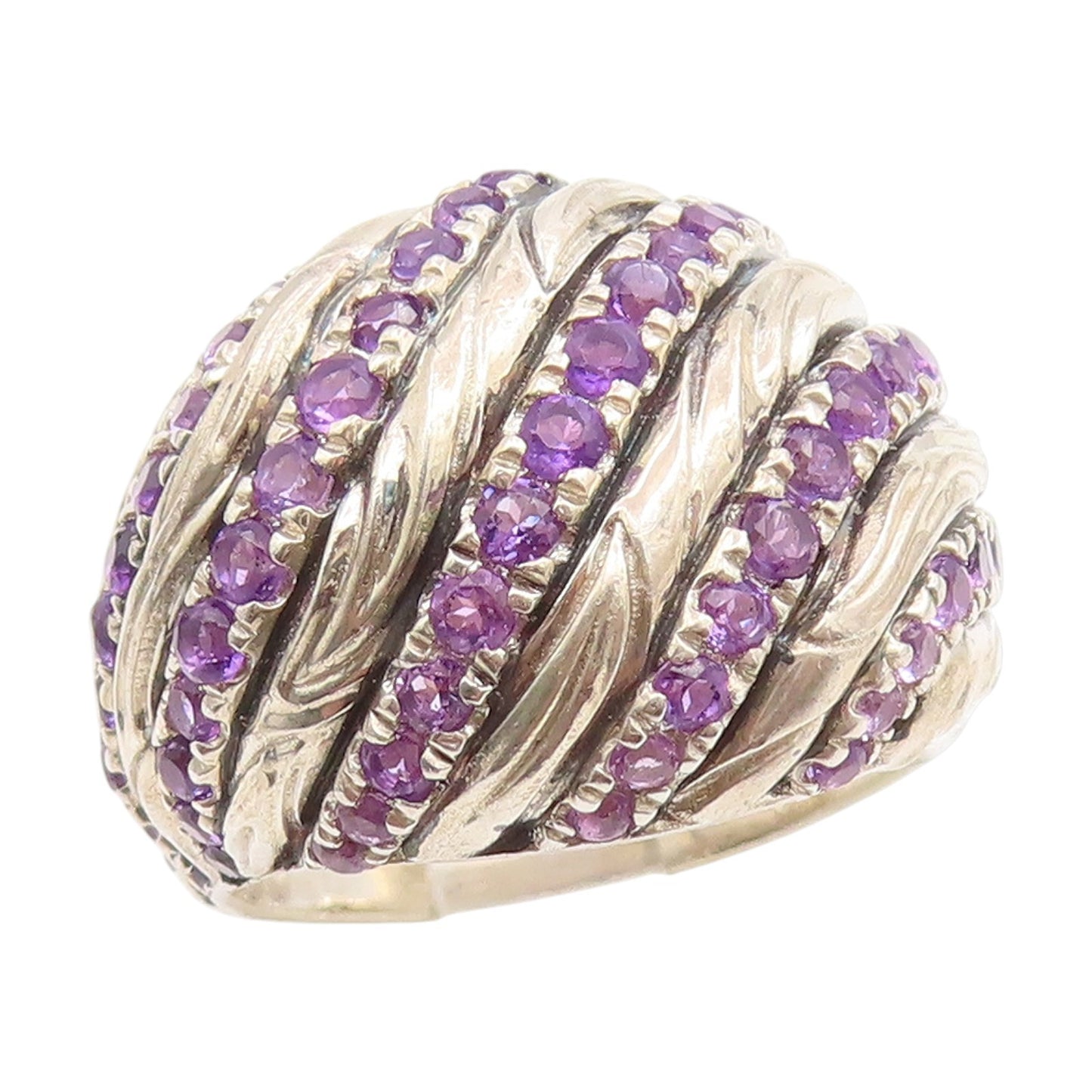 925 Sterling Silver Vintage Ring Modernist Amethyst Wavy Dome Band Sz 7 RG34979