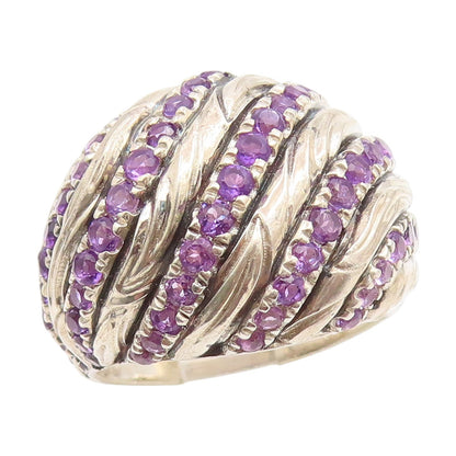 925 Sterling Silver Vintage Ring Modernist Amethyst Wavy Dome Band Sz 7 RG34979