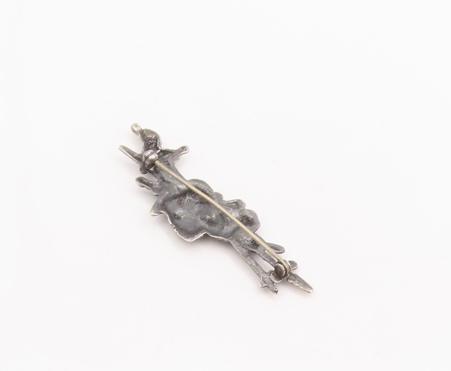 925 Sterling Silver Vintage Brooch Pin Antique Carved Armed Bag   BP10991
