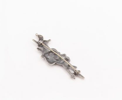 925 Sterling Silver Vintage Brooch Pin Antique Carved Armed Bag   BP10991