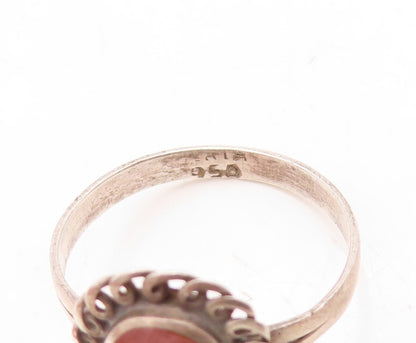 925 Sterling Silver Vintage Ring Swirly Loop Border Gemstone  Sz 7.5  RG31475