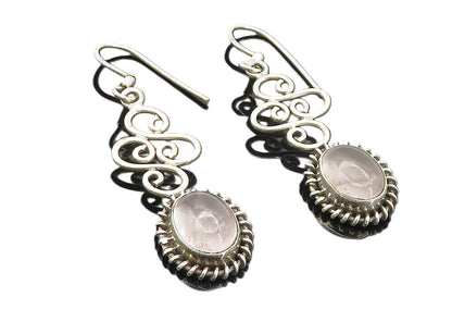 925 Sterling Silver  Vintage Cabochon Cut Quartz Twist Dangle Earrings  EG3477