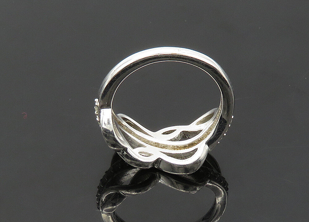 925 Silver  Vintage Genuine Diamonds Split Swirl Band Ring Sz 7  RG21455