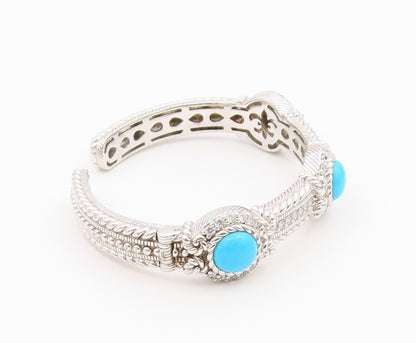 925 Sterling Silver Vintage Bracelet JUDITH RIPKA Turquoise & CZ Cuff  BT12168