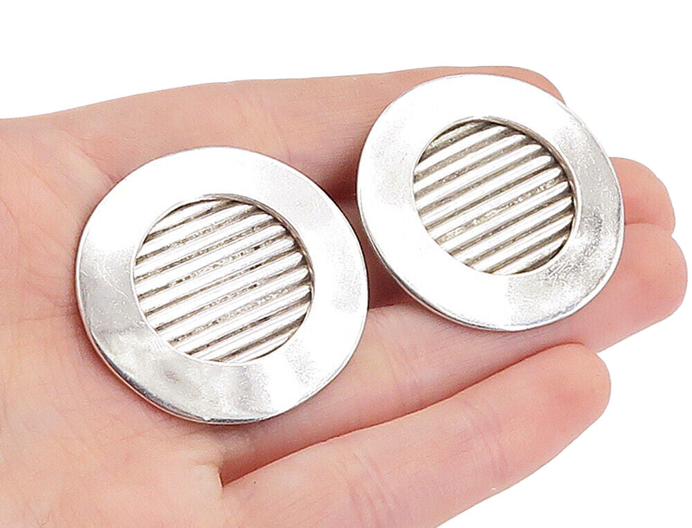 MEXICO 925 Silver  Vintage Round Fluted Detail Non Pierce Earrings  EG2624