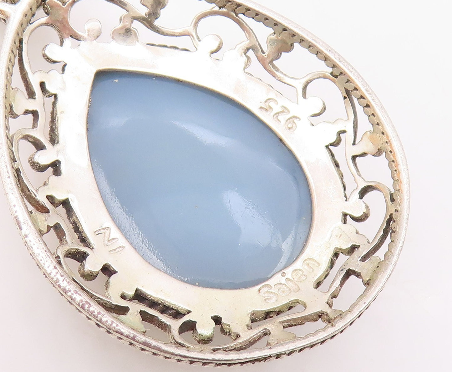 SAJEN 925 Sterling Silver Vintage Druzy Stone Swirl Vine Border Pendant PT16628