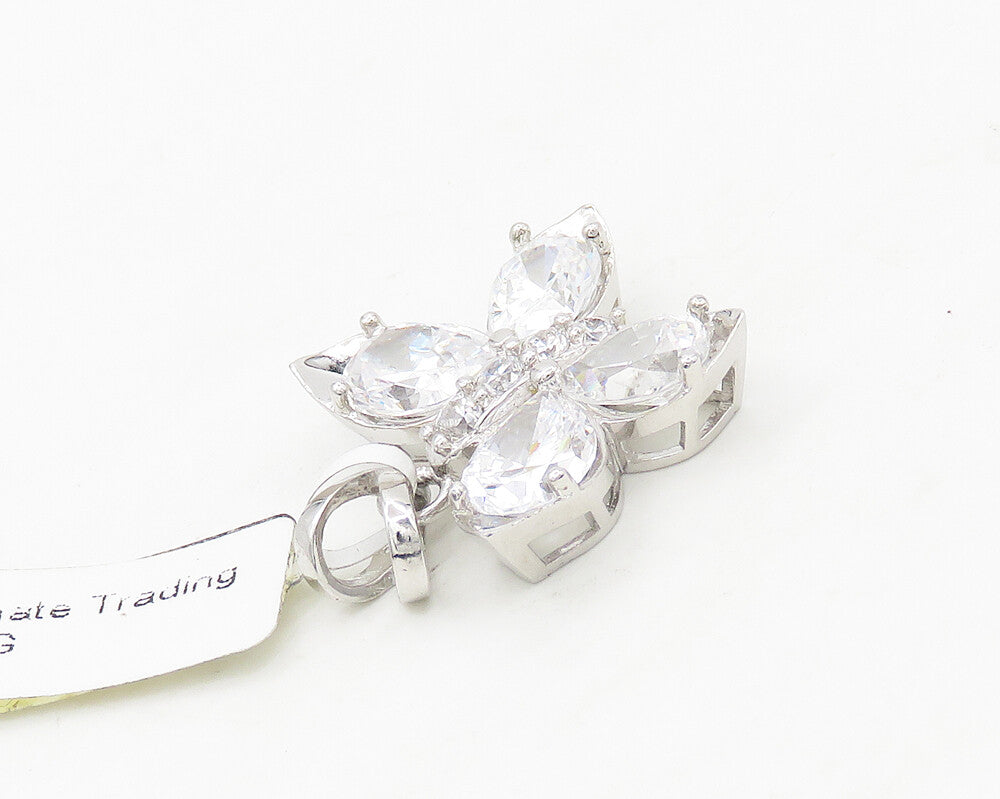 925 Sterling Silver  Sparkling Cubic Zirconia Butterfly Motif Pendant  PT13884