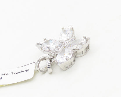 925 Sterling Silver  Sparkling Cubic Zirconia Butterfly Motif Pendant  PT13884