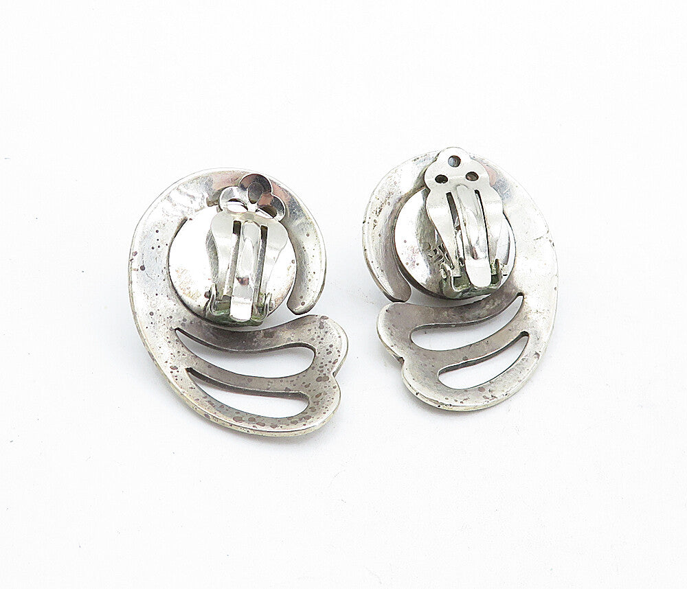 MEXICO 925 Sterling Silver  Vintage Cutout Wing Non Pierce Earrings  EG2698