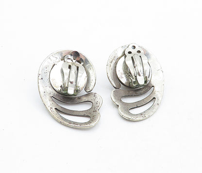 MEXICO 925 Sterling Silver  Vintage Cutout Wing Non Pierce Earrings  EG2698