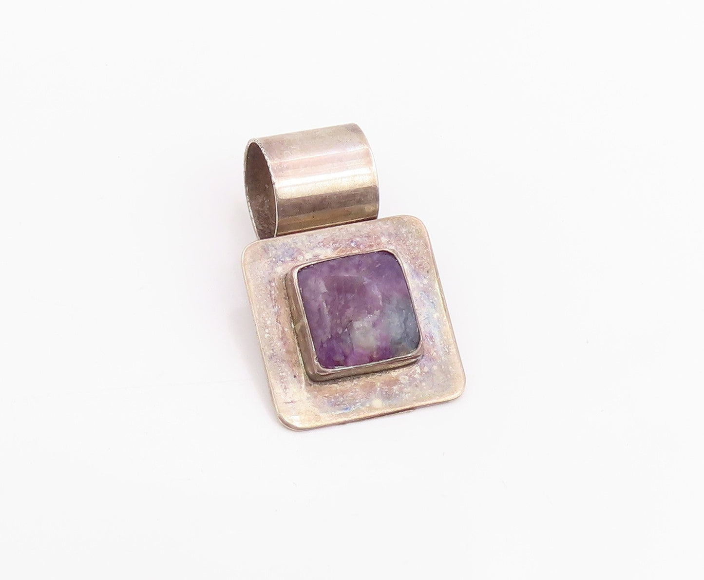 925 Sterling Silver Vintage Pendant Genuine Charoite Geometric Charm  PT26026