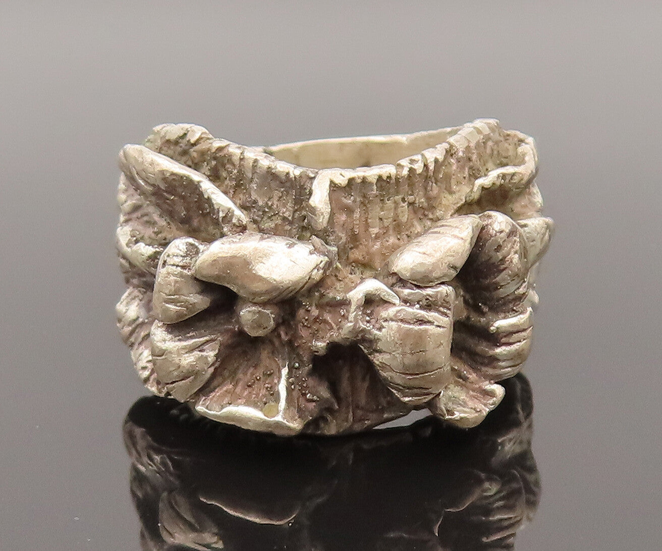 925 Sterling Silver  Vintage Antique 3D Rose Flower Band Ring Sz 5.5  RG26365