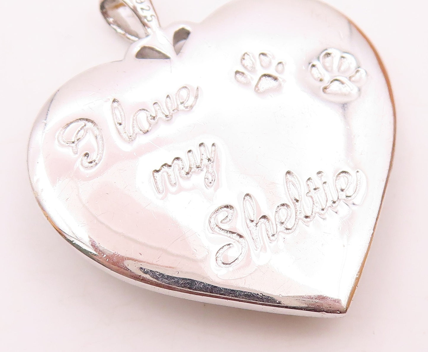 925 Silver  Vintage Carved Dog Cubic Zirconia Love Heart Pendant  PT20097
