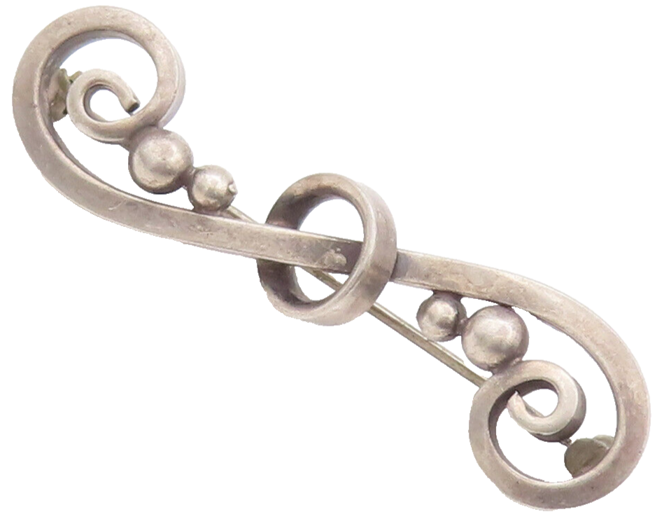 925 Sterling Silver Vintage Brooch Pin Antique Swirly Carved Beaded  BP10650