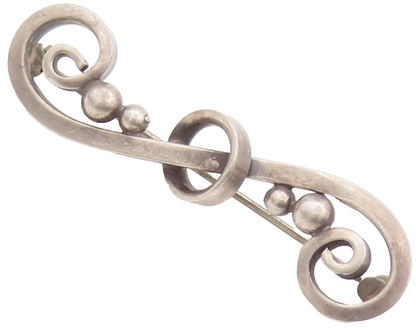 925 Sterling Silver Vintage Brooch Pin Antique Swirly Carved Beaded  BP10650