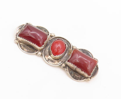 925 Sterling Silver Vintage Brooch Pin OTERO NAVAJO Carnelian Cutout   BP11166